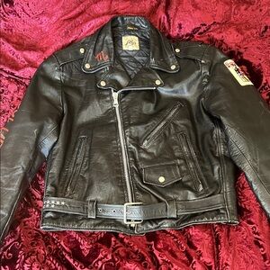 Black Leather Vintage Biker Jacket Customized 40/L